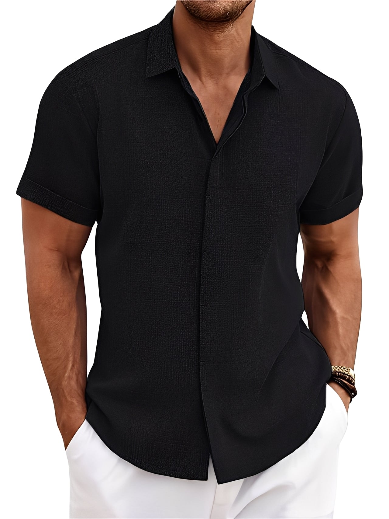 Caelum - Chemise à manches courtes simple et relax pour hommes