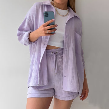 Julia - Ensemble décontracté avec col à revers et taille haute pour femmes