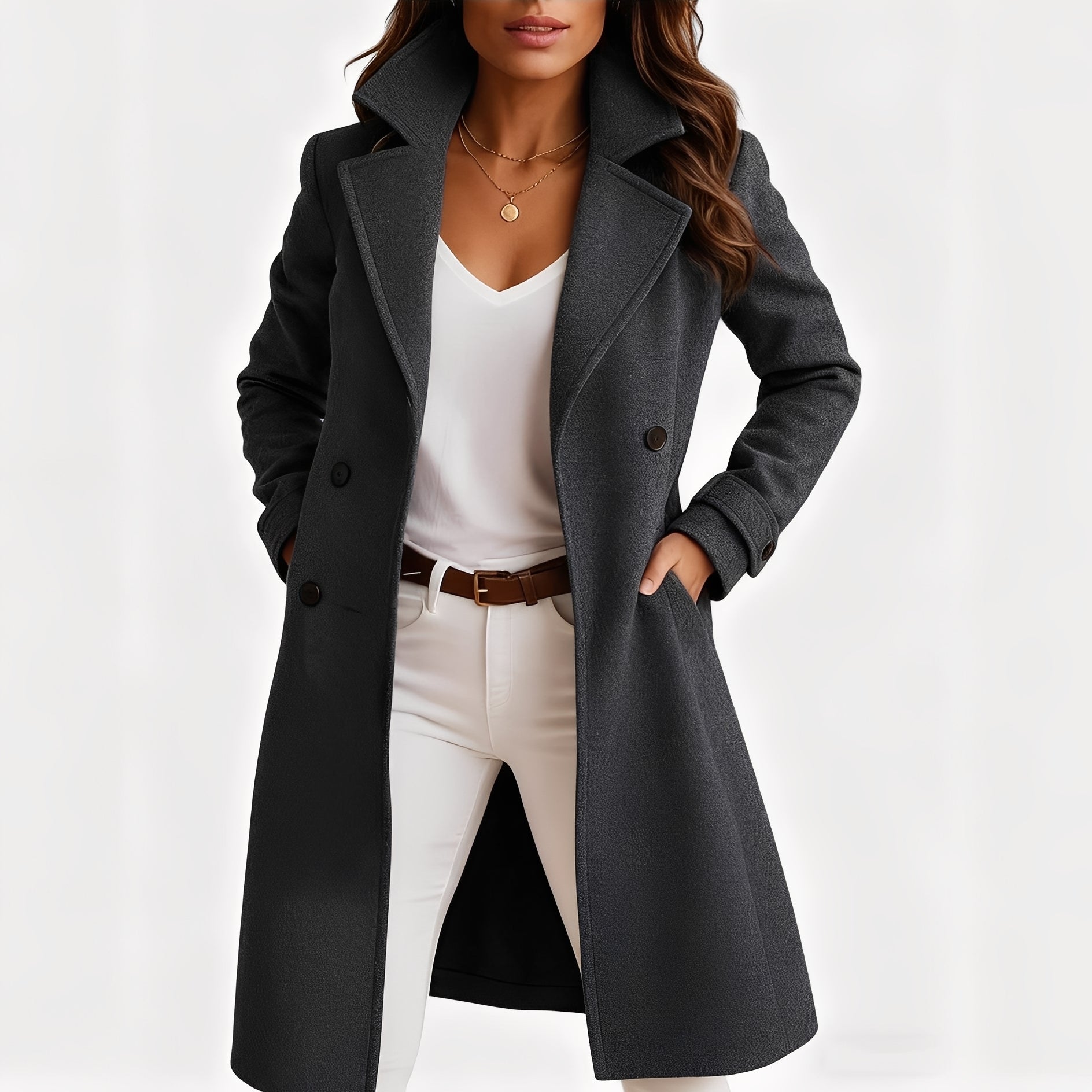 Camille - Manteau élégant à simple boutonnage avec poches pour femmes