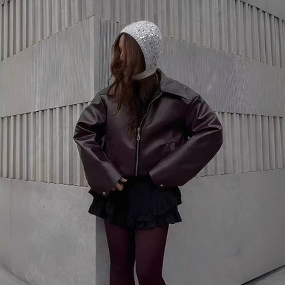 Lesley - Veste zippée moderne en cuir pour femmes