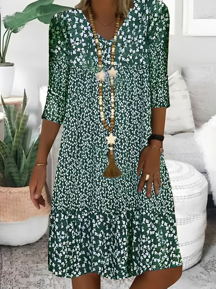 Elsie - Robe élégante avec col en V et imprimé pour femmes