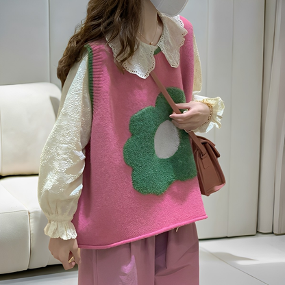 Lavina - Veste tricotée casual avec patchwork floral pour femmes