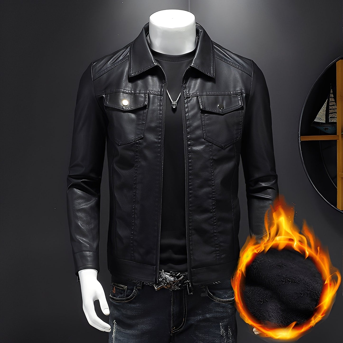 Brycen - Blouson en cuir mince classique pour hommes