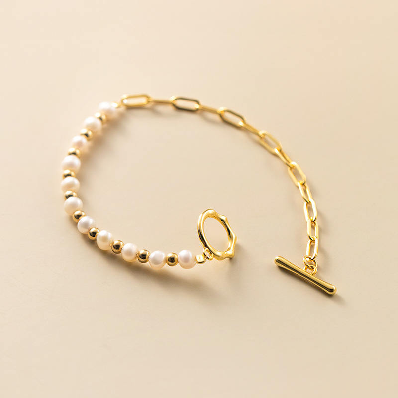 Bracelet de perles à moitié - Bracelet de perles moitié et moitié