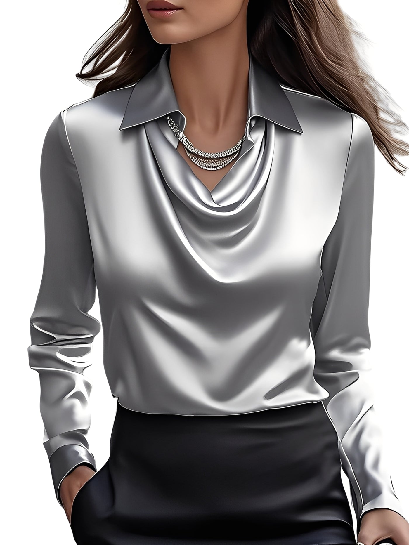 Dionne - Élégante chemise satinée à manches longues pour femmes