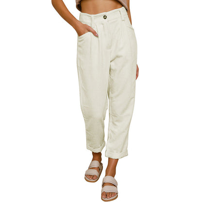 Chelsie - Pantalon large côtelé taille haute pour femmes