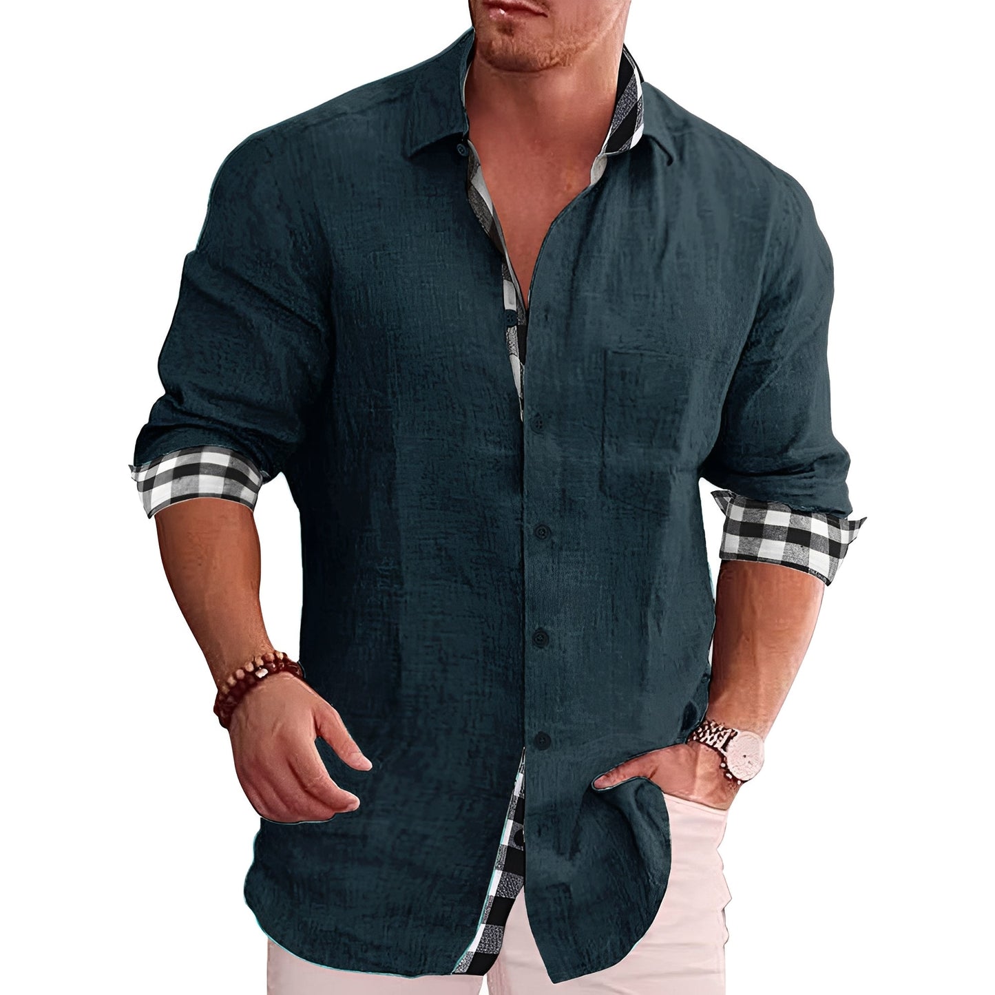Melvin - Elegant shirt with checkered sleeves for men