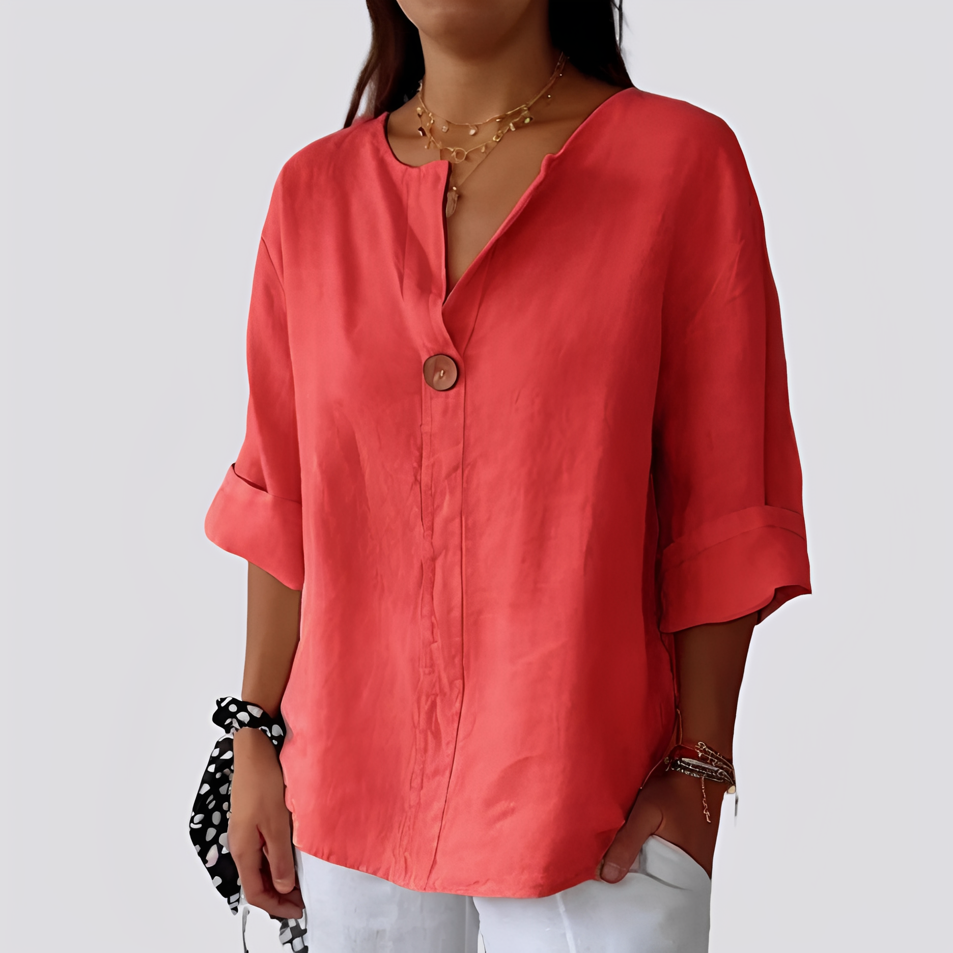Karie - Chemise décontractée confortable à col en V pour femmes