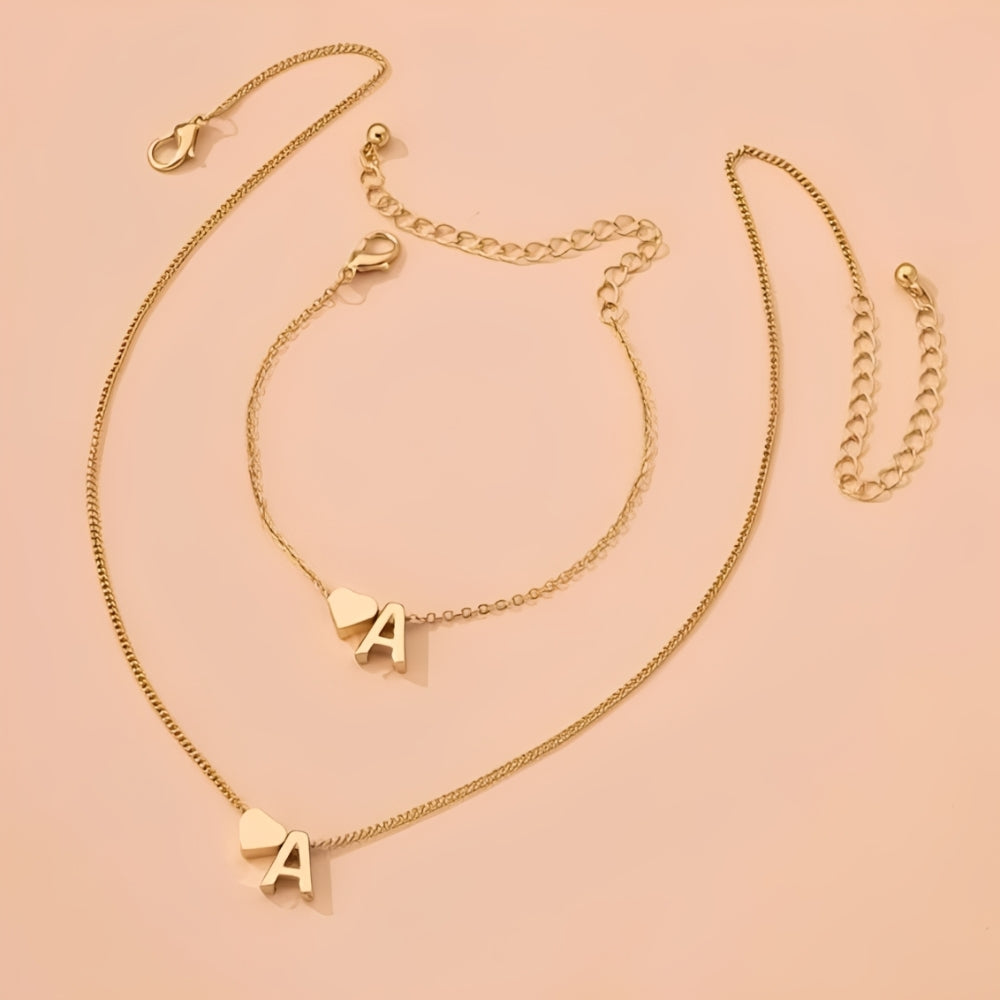 Ensemble de bijoux en cœur initial - ensemble de bijoux Initial Love