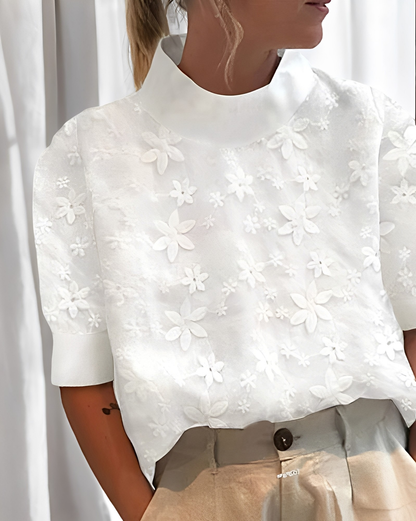 Julia - Blouse chic brodée avec col haut pour femmes