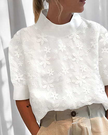 Julia - Blouse chic brodée avec col haut pour femmes