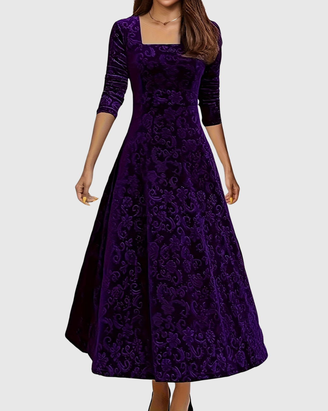 Amandine – Robe Midi Évasée Florale Élégante