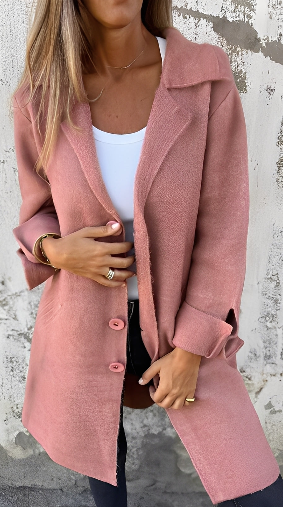 Meridith - Manteau long élégant avec col à revers pour femmes