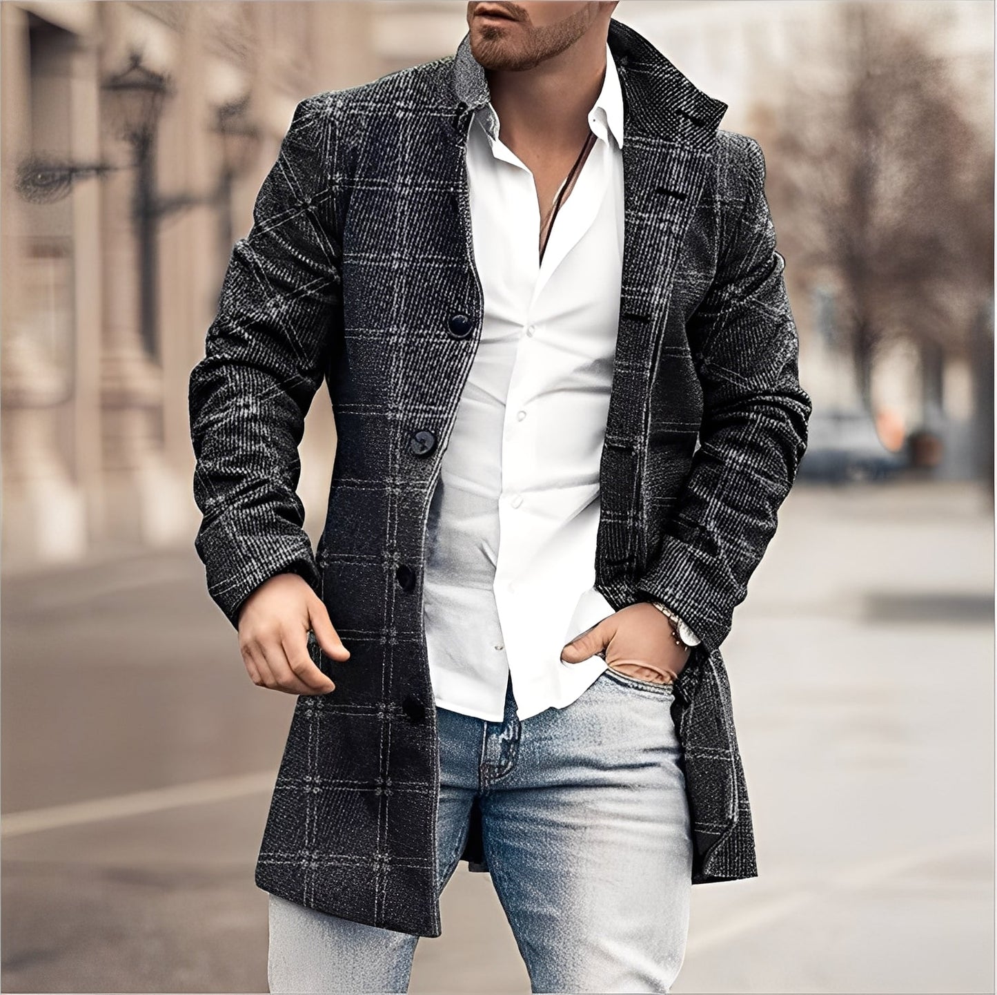 Darden - Long manteau en tweed pour hommes