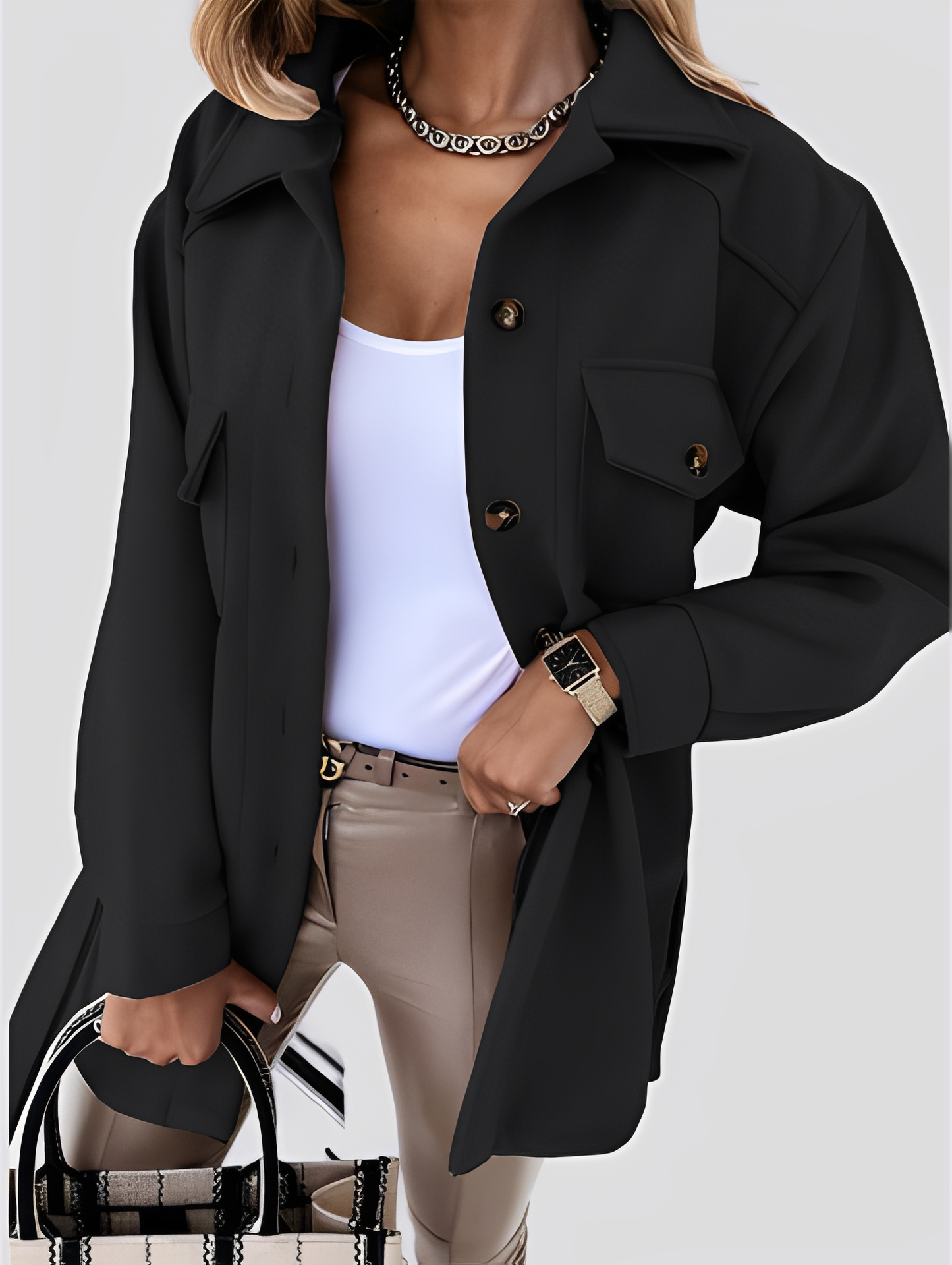 Tiffanie - Blazer léger en laine moderne avec col à revers pour femmes