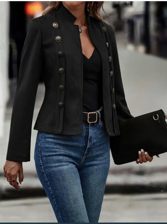 Dana - Veste Courte en Suède avec Boutons Décoratifs