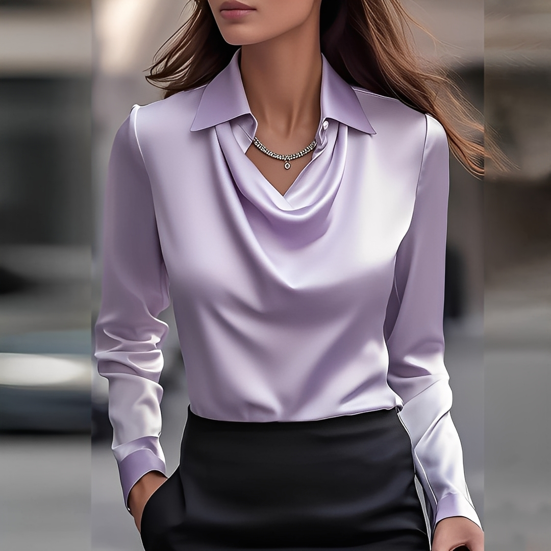 Sélène – Elegant blouse with draped collar for women