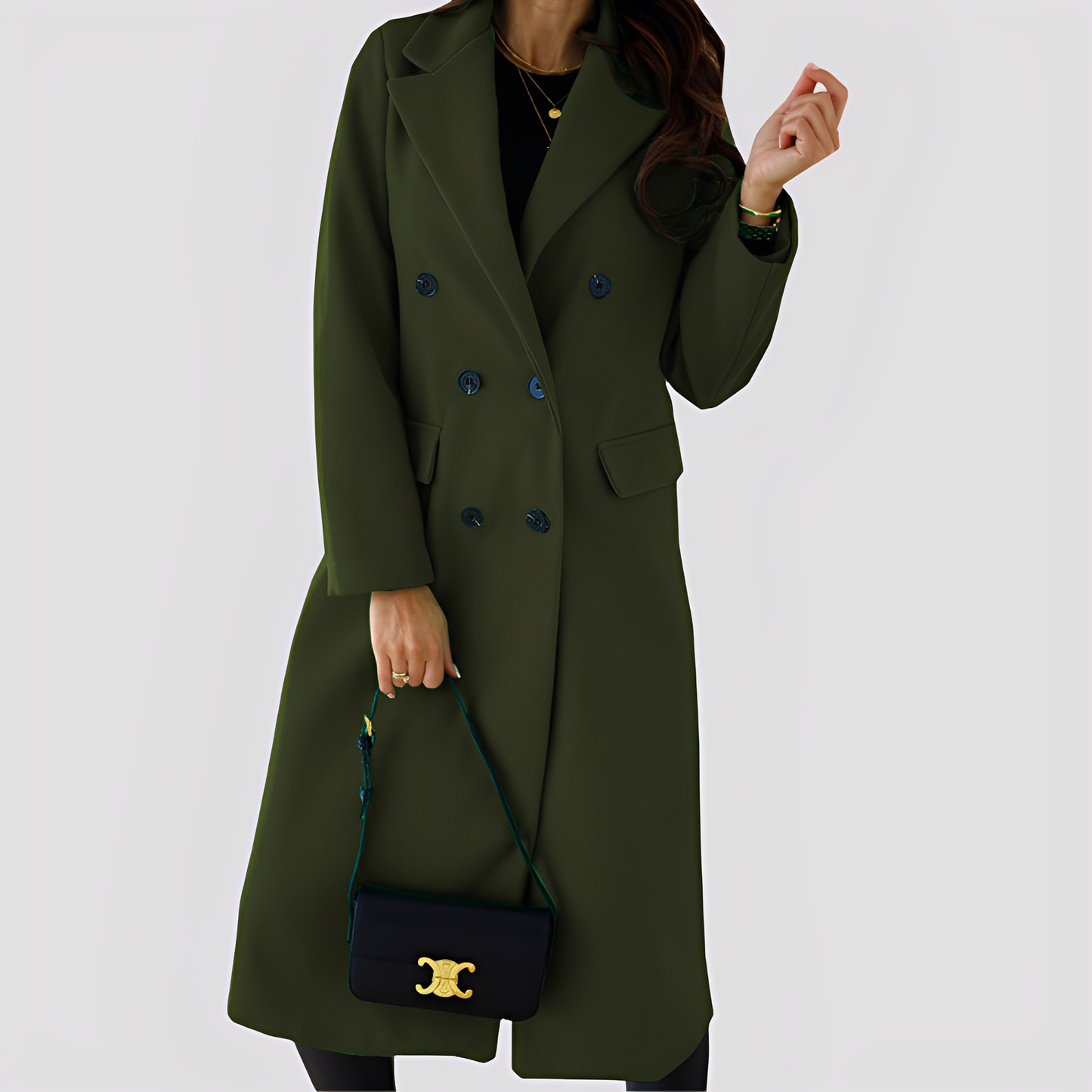 Jasmin - Elegant long coat for women with double-breasted fastening