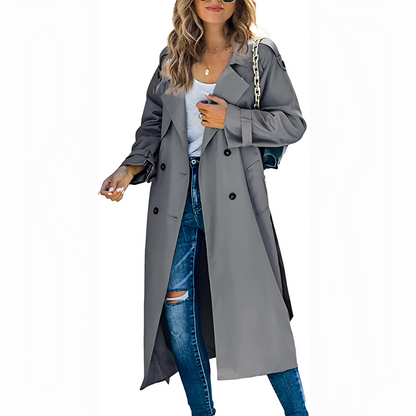 Jodie - Elegant long double-breasted coat for women