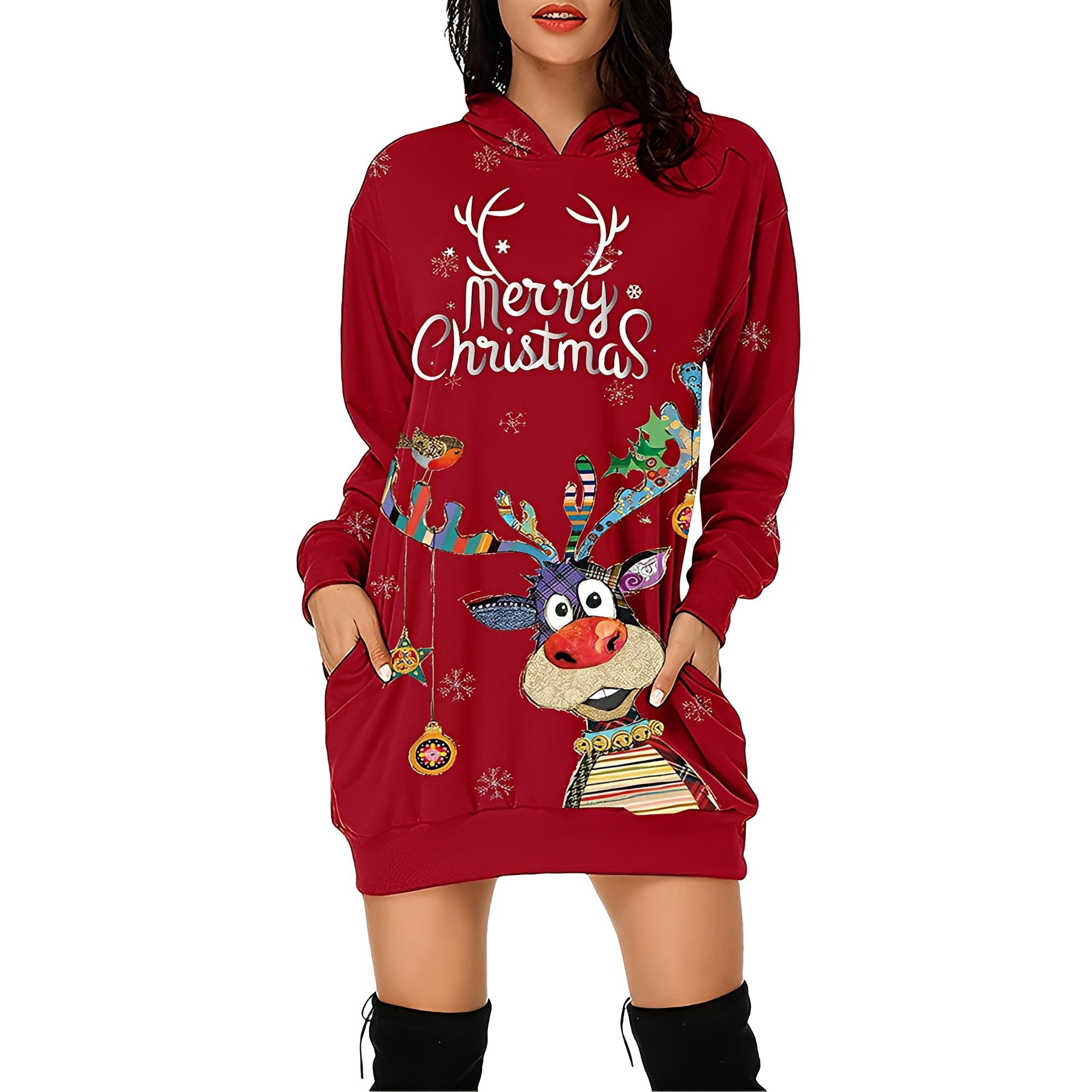 Georgia - Robe de Noël élégante avec capuche pour femmes