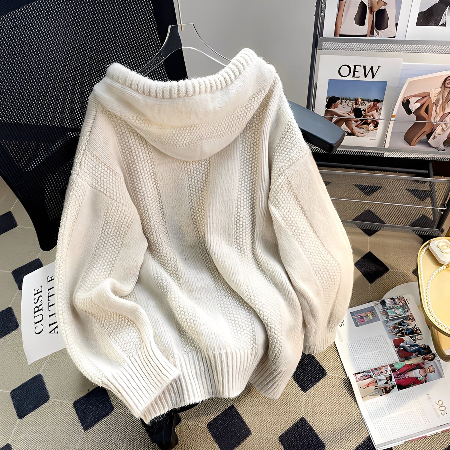 Haylee - Sweat décontracté en tricot avec capuche et boutons pour femmes