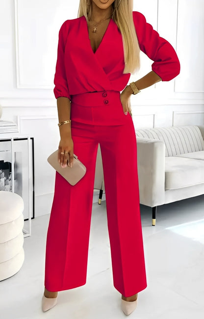 Caroline - Ensemble élégant deux pièces avec deux boutons pour femmes