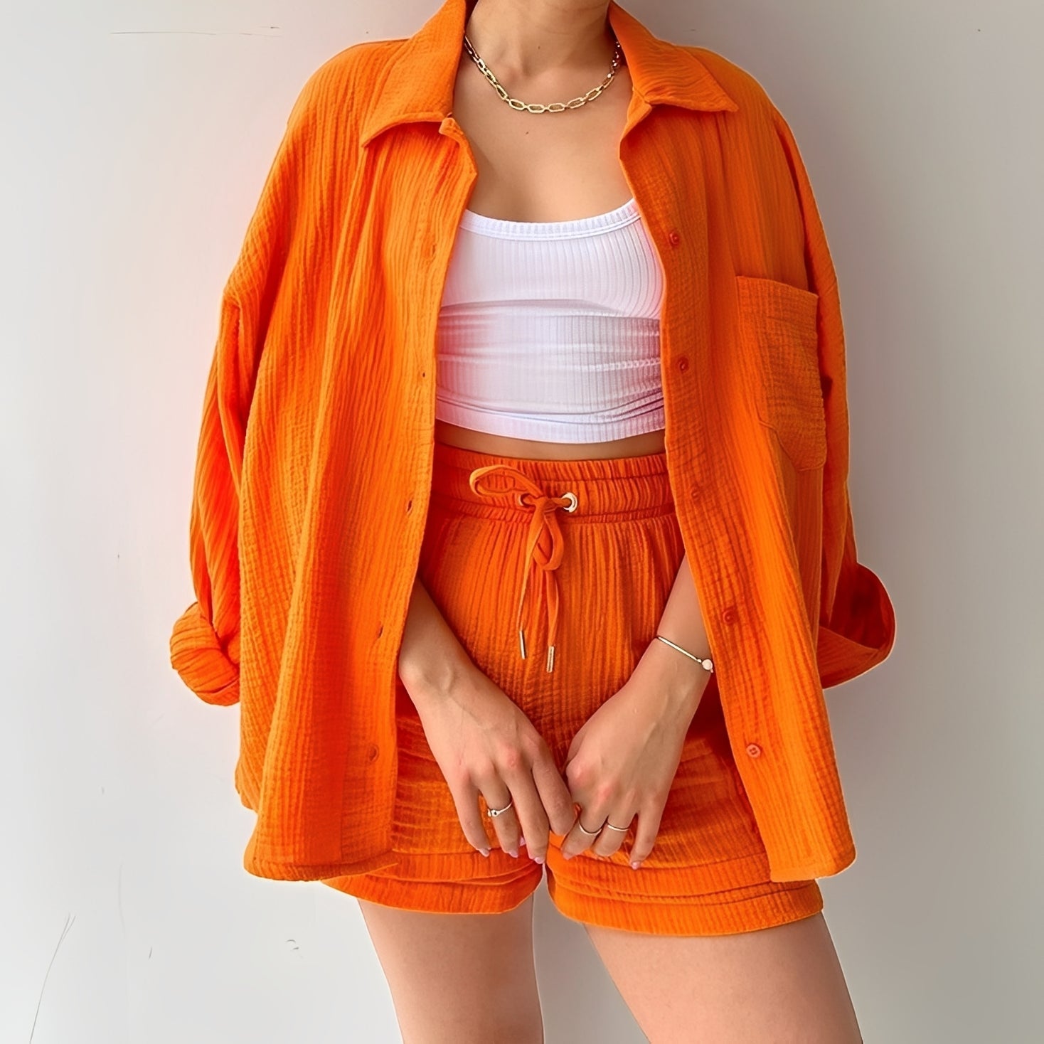 Julia - Ensemble décontracté avec col à revers et taille haute pour femmes