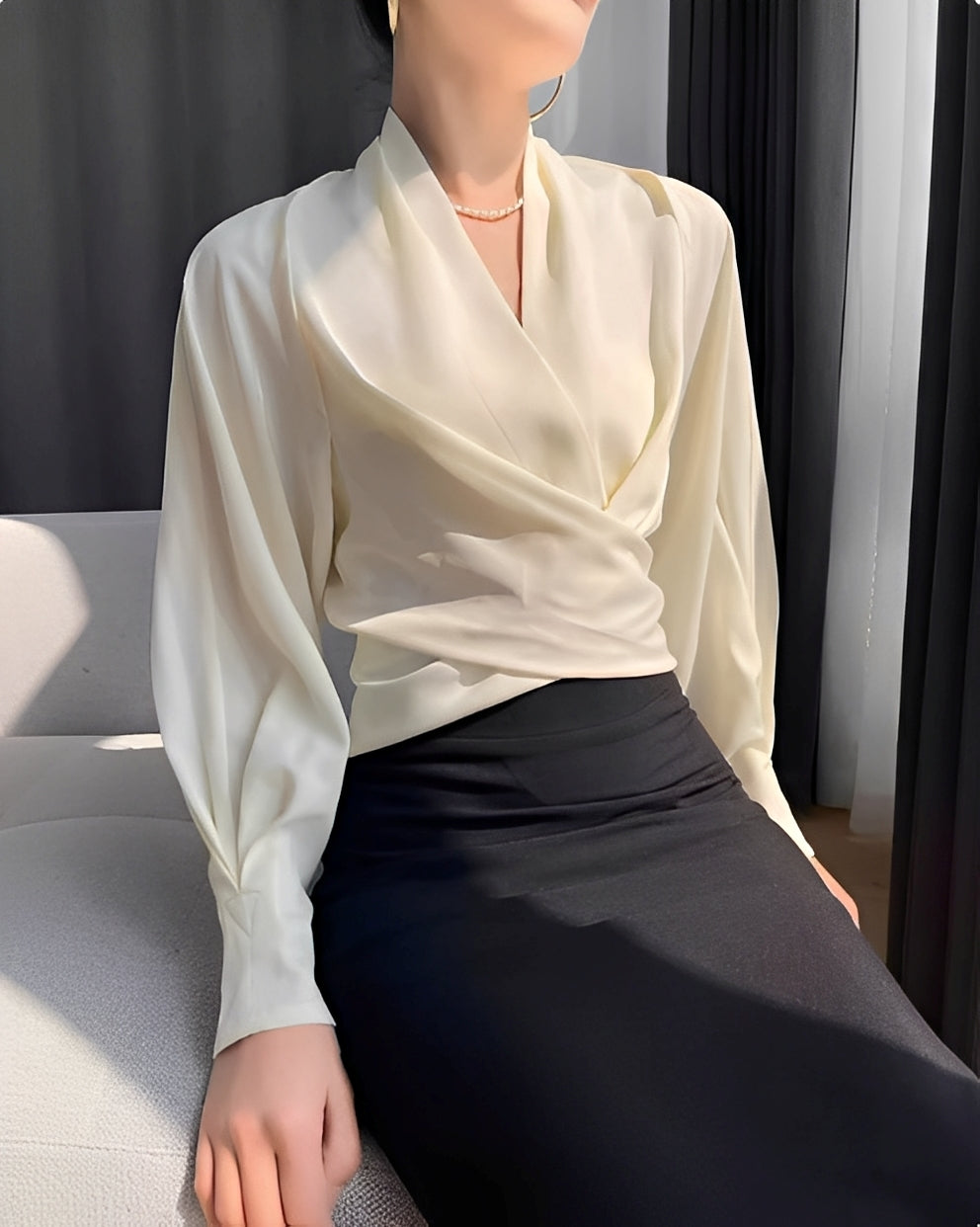 Annora - Belle chemise en satin à manches longues pour femmes
