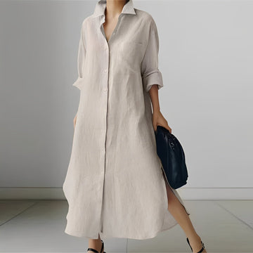Nancy - Robe midi ample style chemise avec fente pour femmes