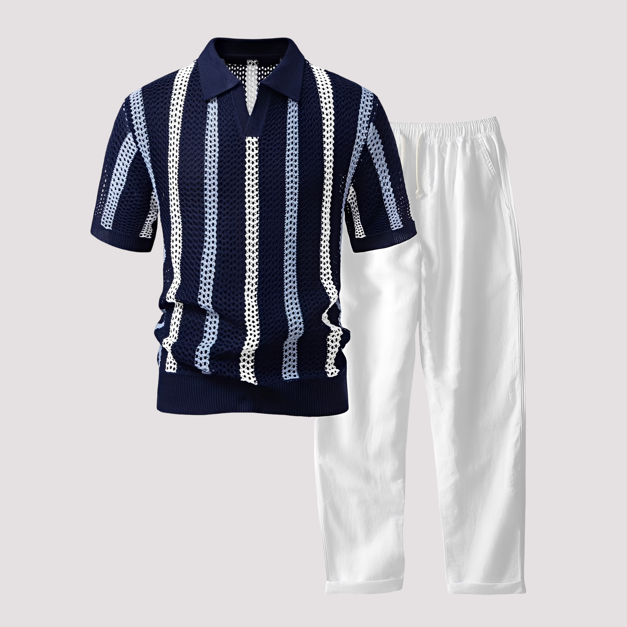 Richards - Ensemble Polo Rayé Confortable avec Pantalon