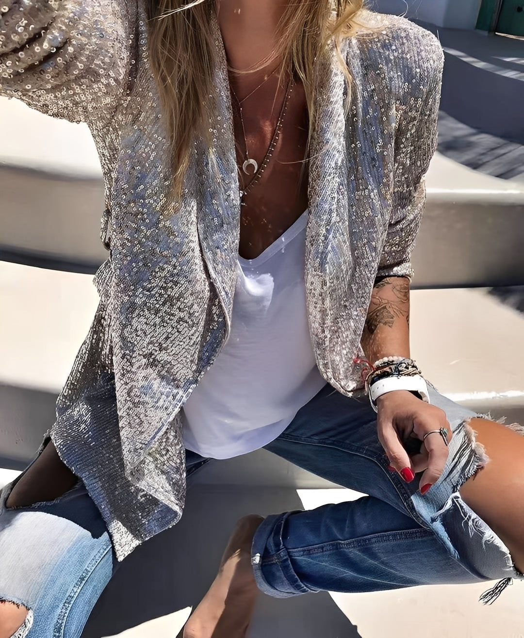 Abigaëlle - Woman's jacket with lapel decorated with glitter