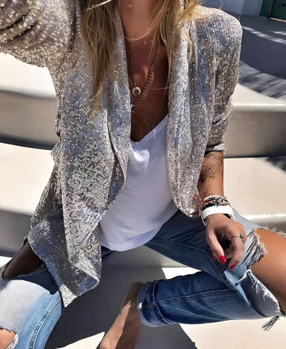 Abigaëlle - Woman's jacket with lapel decorated with glitter