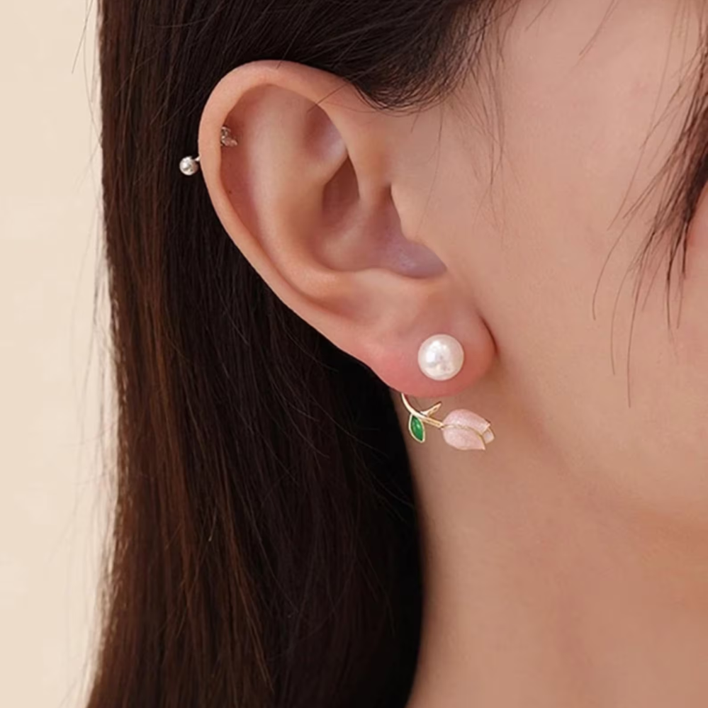 Boucles d'oreilles en perles de tulipes - Boucles d'oreilles en perles de fleurs violettes