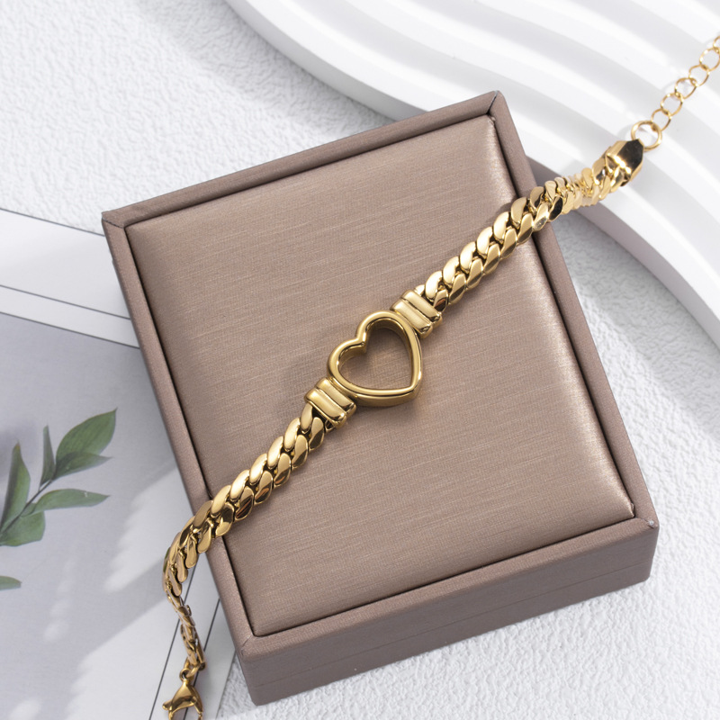 Bracelet en cœur creux doré - Bracelet en cœur ouvert