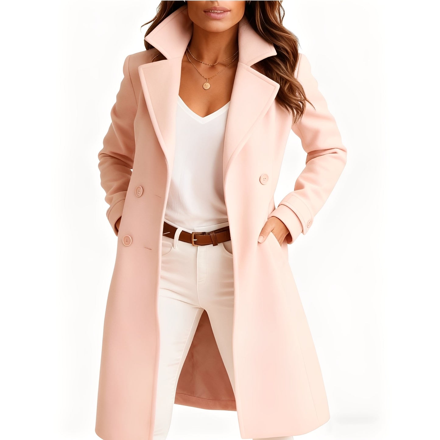 Camille - Elegant single-breasted coat with pockets for women