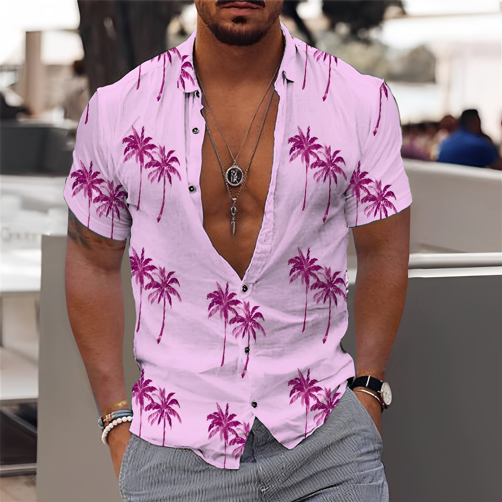 Hector - Chemise élégante à motif de palmiers pour hommes