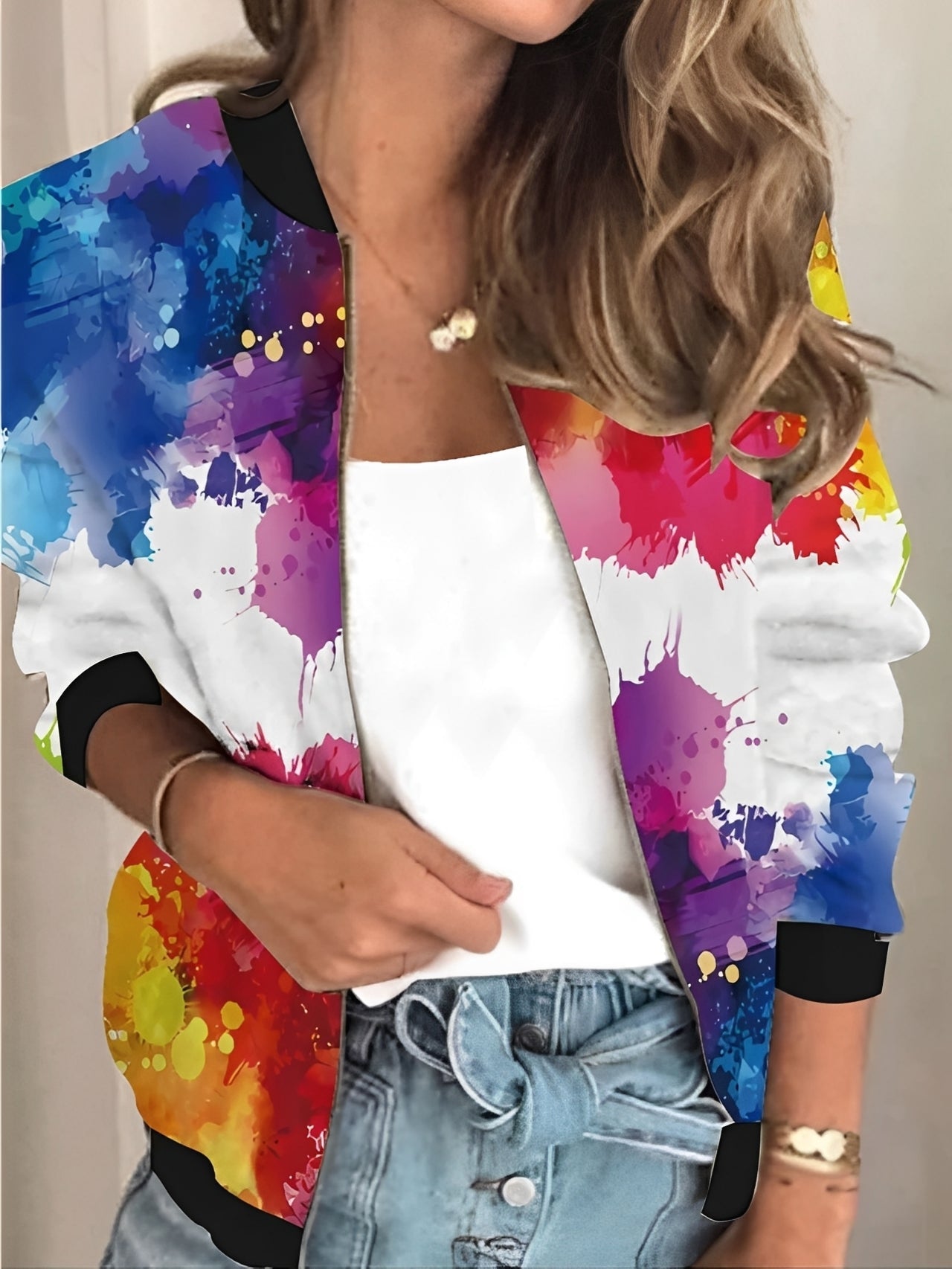 Elsie - Veste stylée avec fermeture éclair et motif fleuri pour femmes