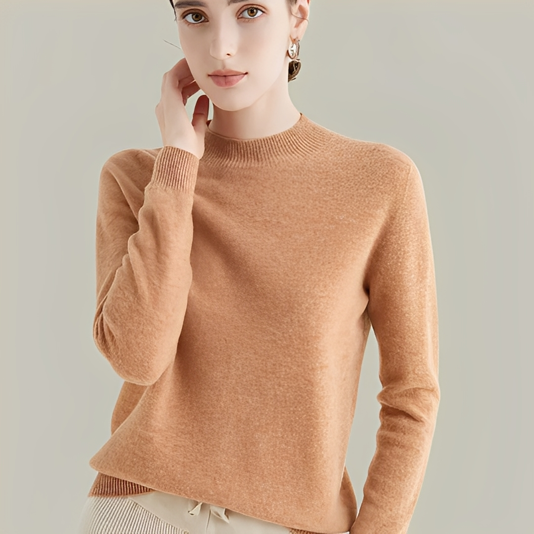 Martine - Pulls en laine à coupe ajustée avec col montant pour femmes