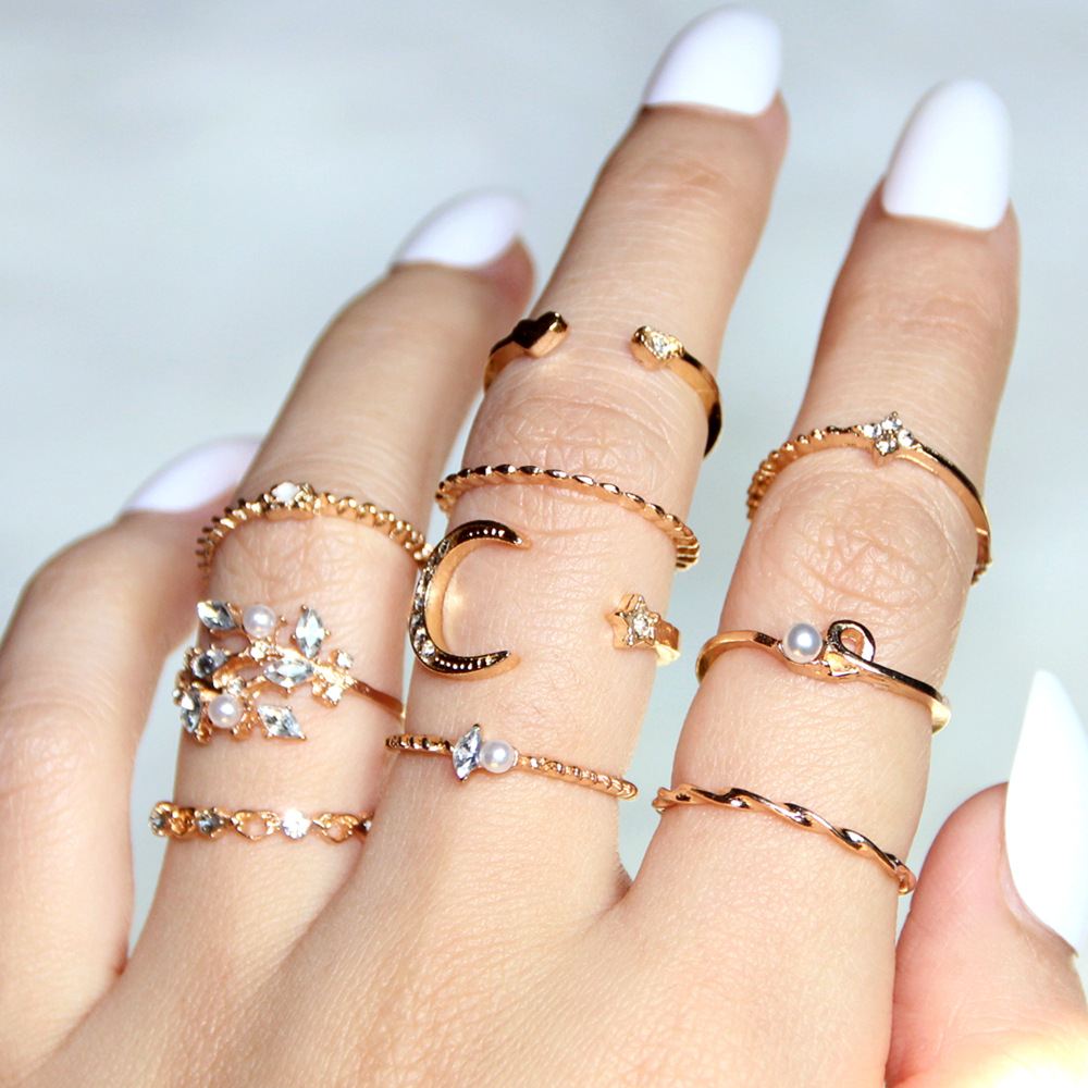 Luna et étoile - Bague de mode de 10 pièces