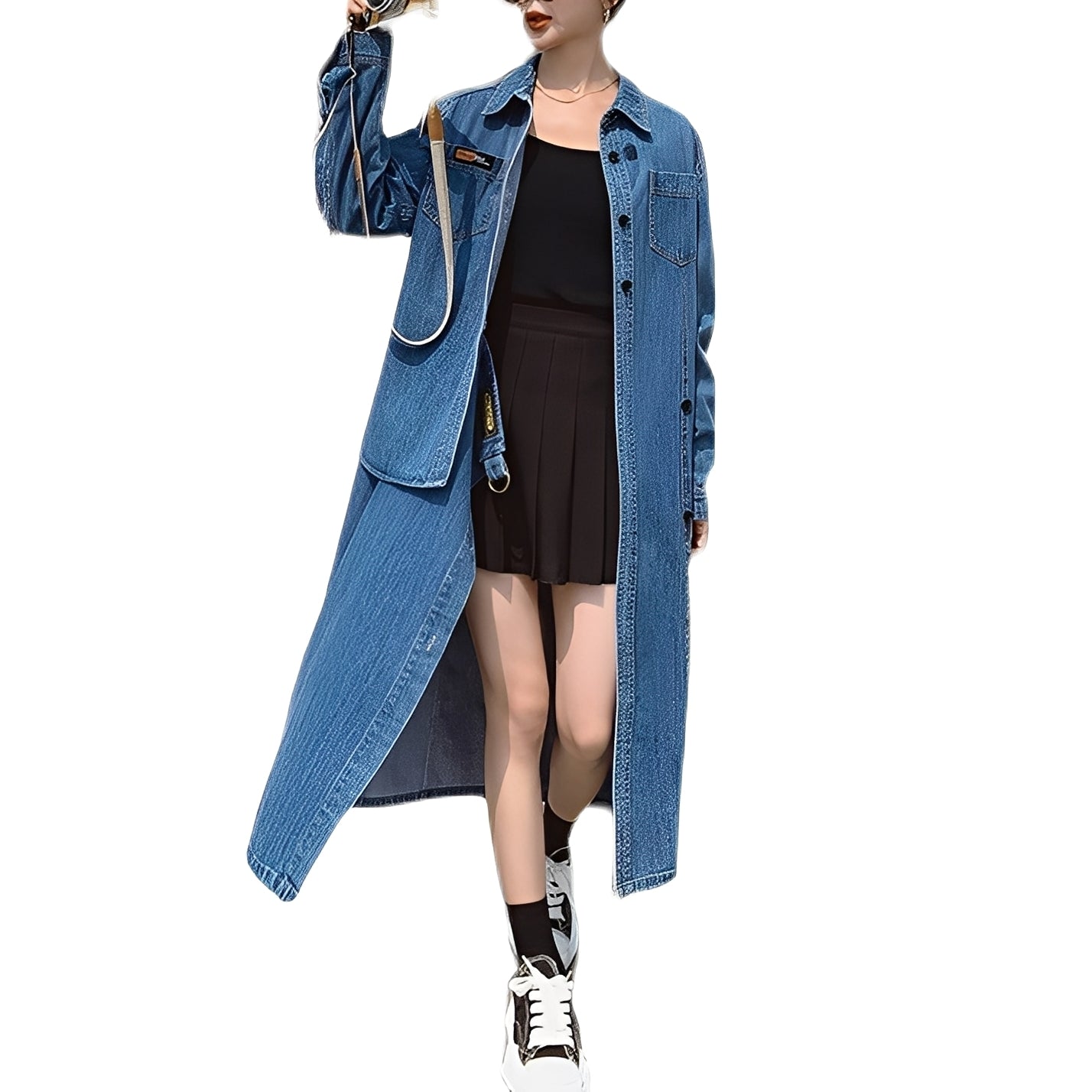 Christabel - Longue Robe en Jean Rétro avec Poches pour Femmes