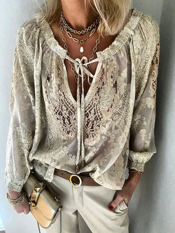 Shirley - Blouse à manches longues ornée de dentelle