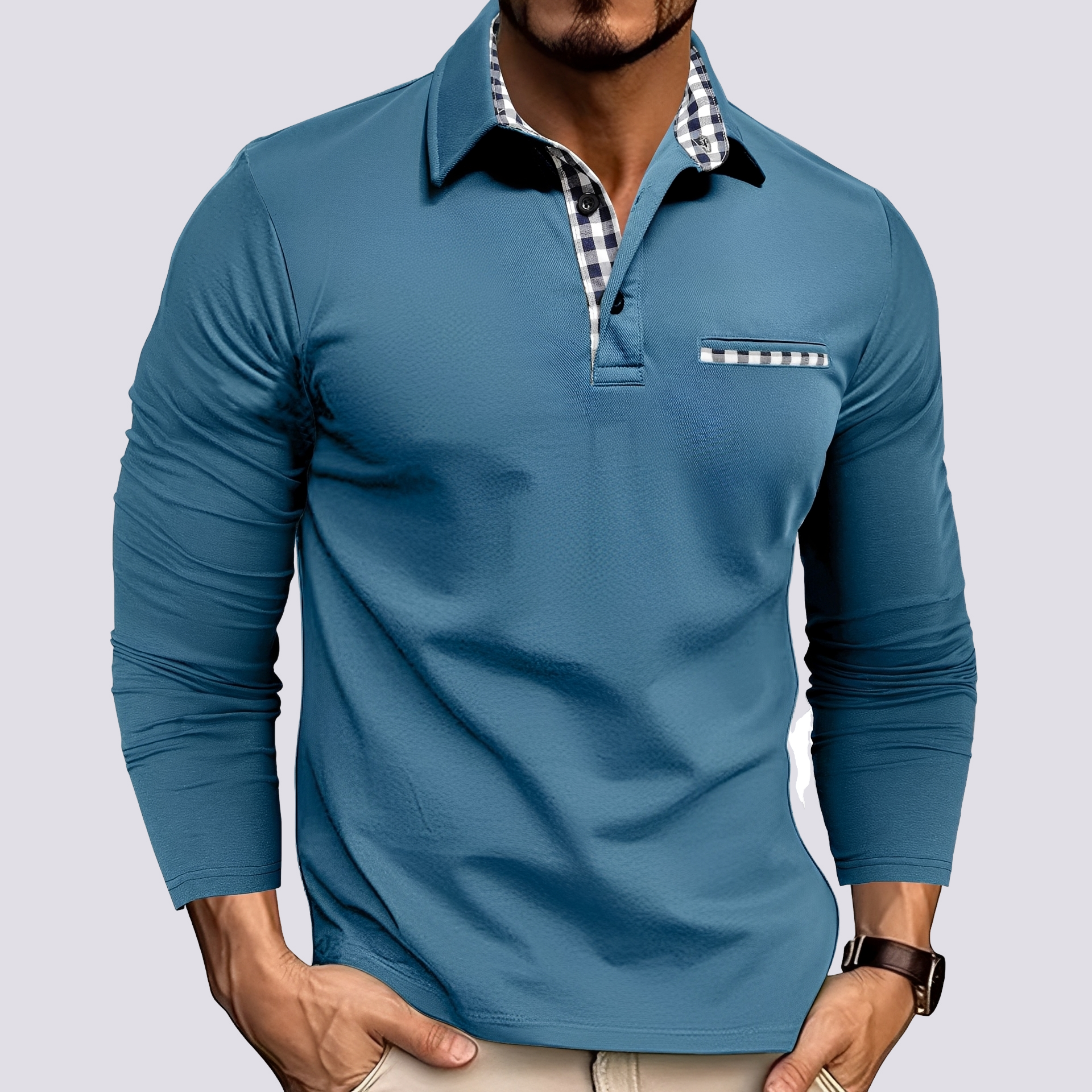Mark – Polo pour homme – à manches longues décontracté