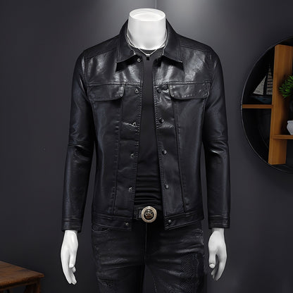 Déodat - Long-sleeved leather jacket for men