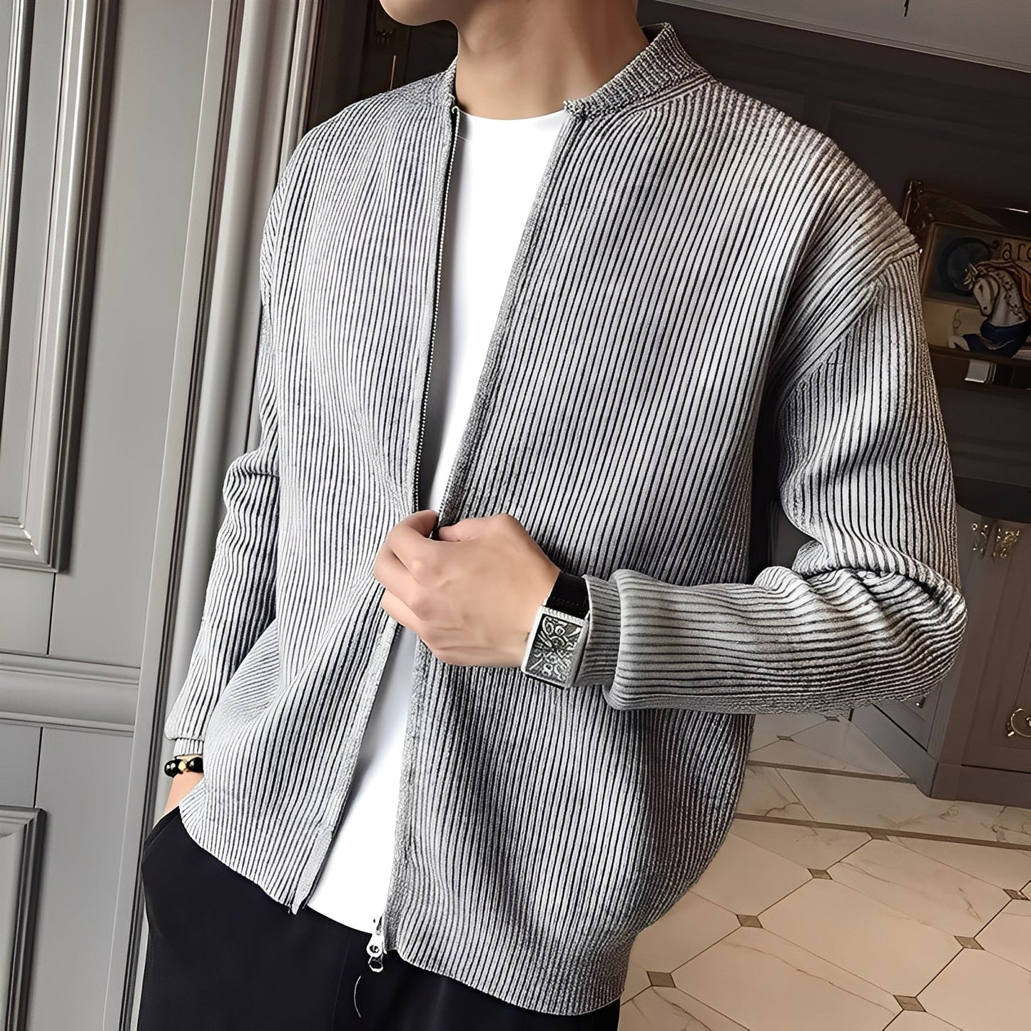 Damon - Vintage Strickpullover mit Reißverschluss für Herren