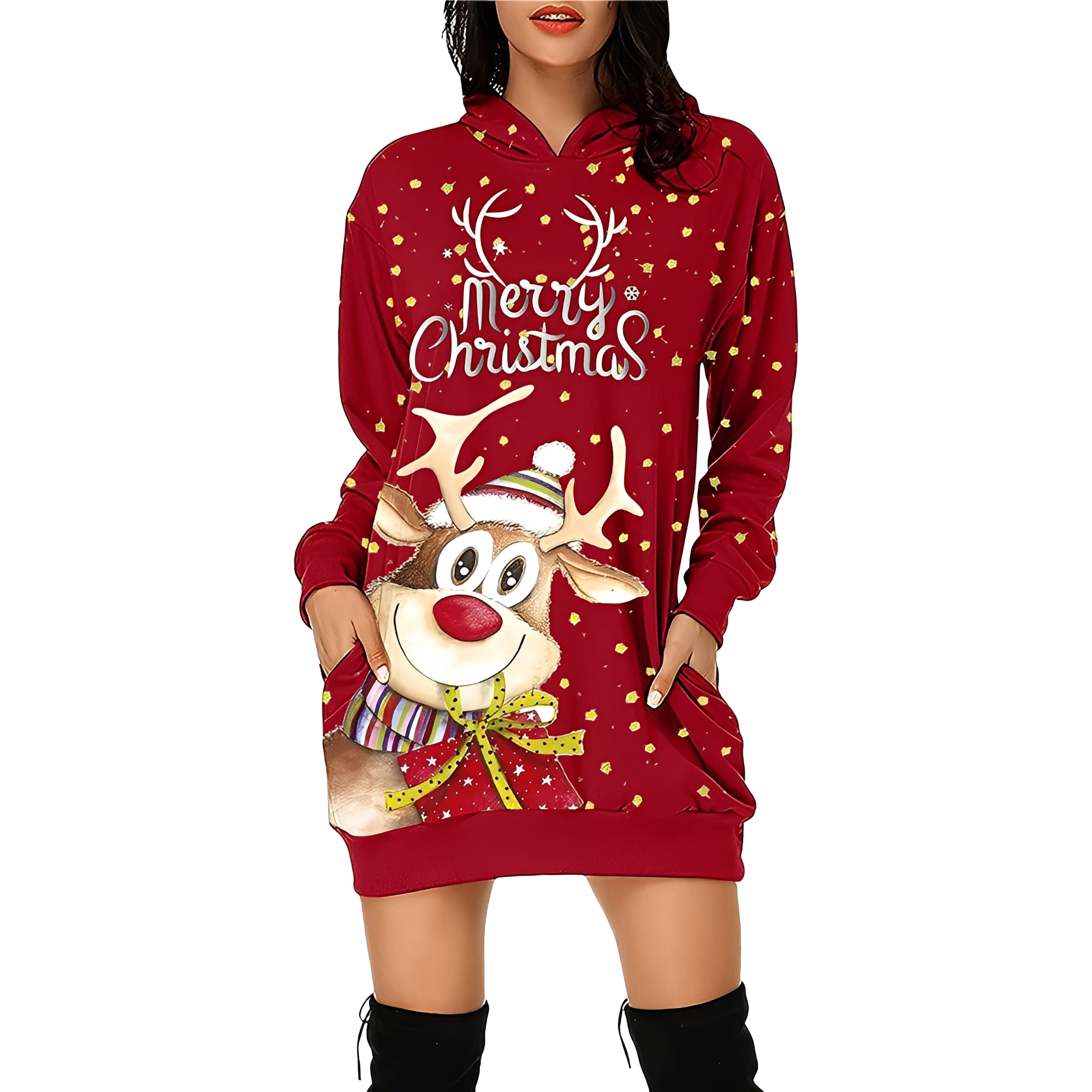 Georgia - Robe de Noël élégante avec capuche pour femmes