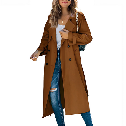Jodie - Elegant long double-breasted coat for women