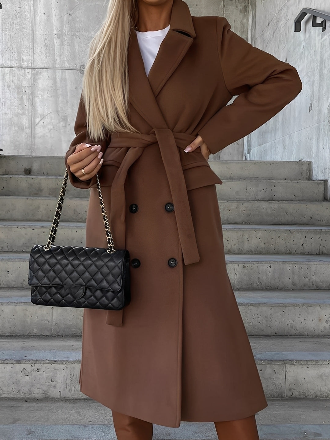 Evelyn - Manteau croisé élégant avec long col pour femmes
