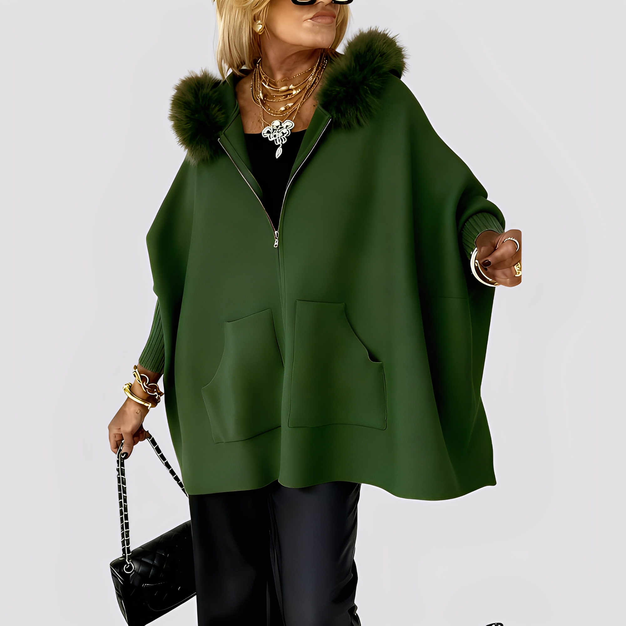 Elvena - Manteau moderne en fausse fourrure avec capuche pour femmes