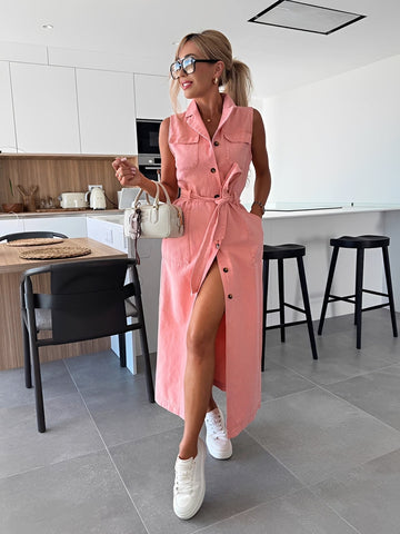 Steph - Robe midi en denim élégante
