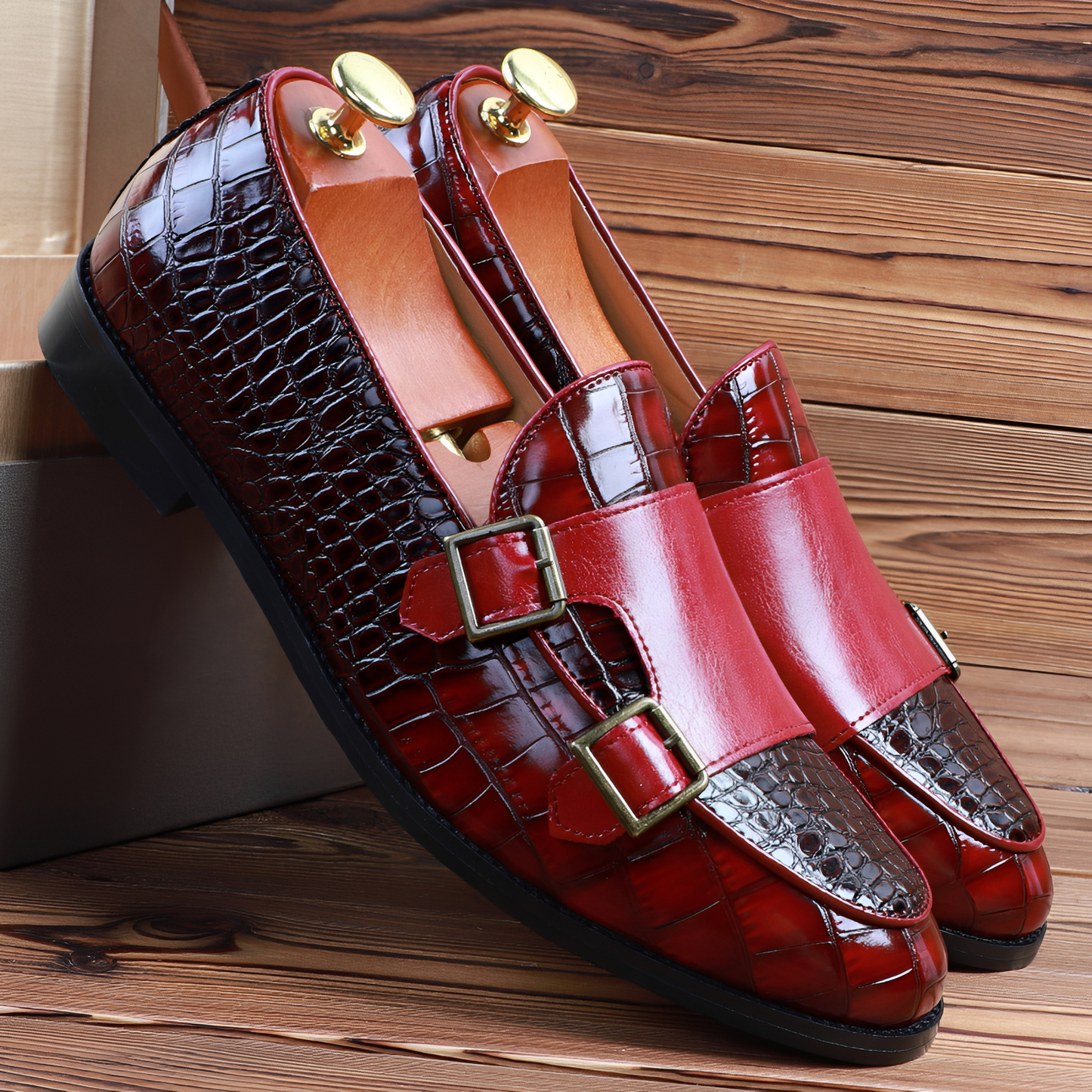 Rafael - Elegant leather slip-on shoes for men with double buckle